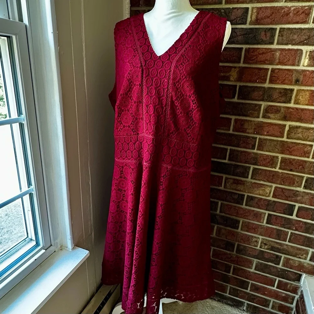 Charter Club Burgundy Lace Midi Dress Crochet Lace Flowers Boho Chic Witchy Vibe